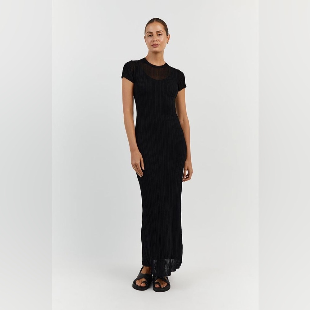 DISSH Women’s Harper Cap Sleeve Sheer Knit Midi/Maxi Dress Black XS